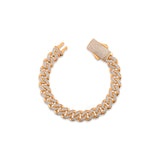 Solid Gold Pavé Miami Cuban Bracelet with Diamond Clasp – 11mm
