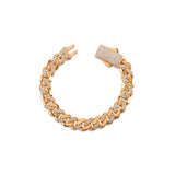 Solid Gold Half Pavé Miami Cuban Bracelet with Diamond Clasp – 11mm