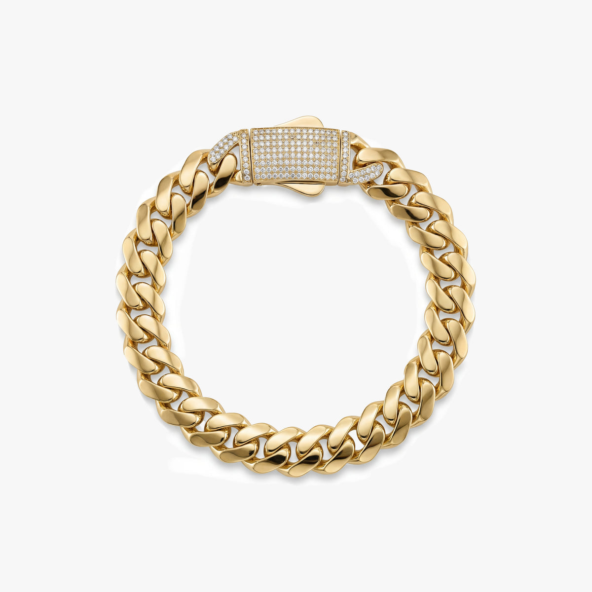 Solid Gold Miami Cuban Bracelet with Diamond Clasp – 11mm