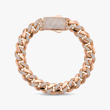 Solid Gold Half Pavé Miami Cuban Bracelet with Diamond Clasp – 11mm