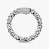 Solid Gold Half Pavé Miami Cuban Bracelet with Diamond Clasp – 11mm