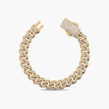 Solid Gold Pavé Miami Cuban Bracelet with Diamond Clasp – 11mm