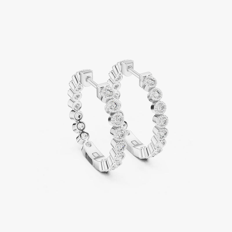 Bezel Diamond Huggie Hoop Earrings