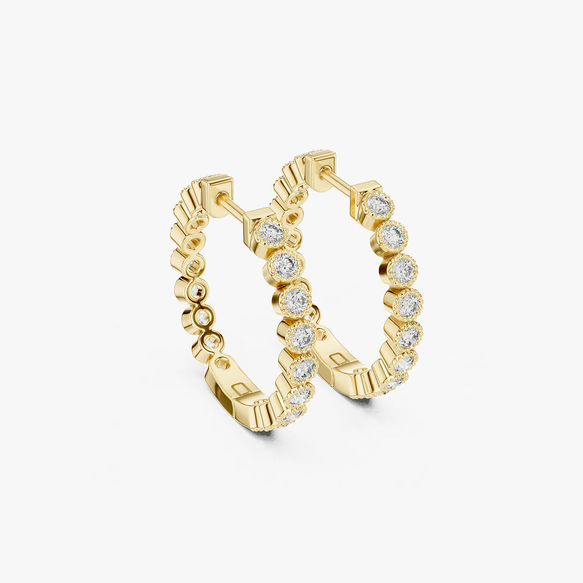 Bezel Diamond Huggie Hoop Earrings