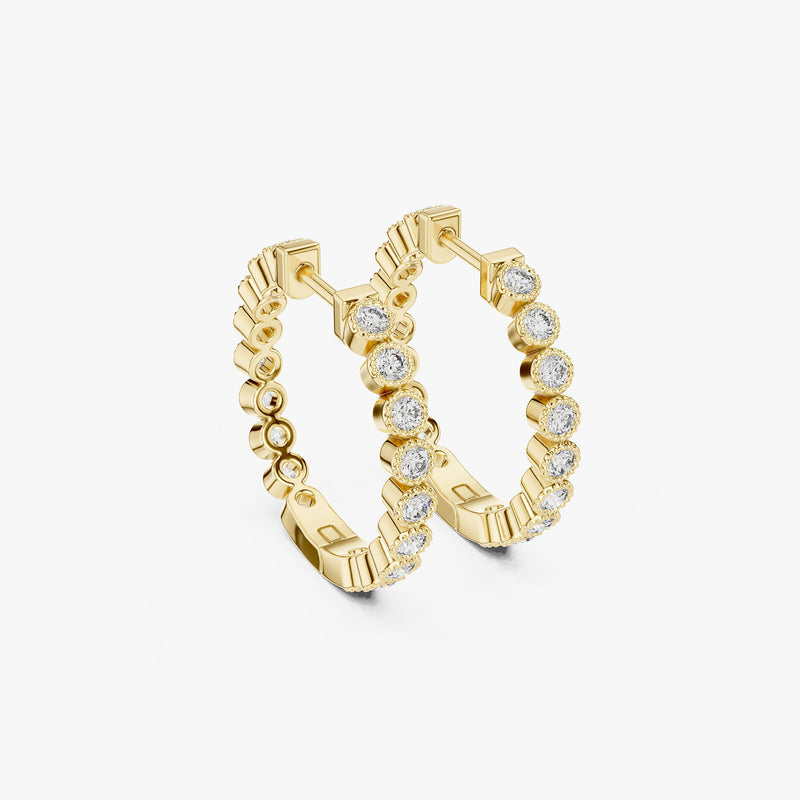 Bezel Diamond Huggie Hoop Earrings