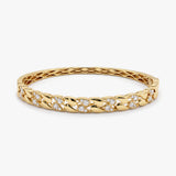 14K Solid Gold Diamond Link Bangle Bracelet