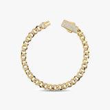 Solid Gold Half Pavé Miami Cuban Bracelet with Diamond Clasp – 7mm