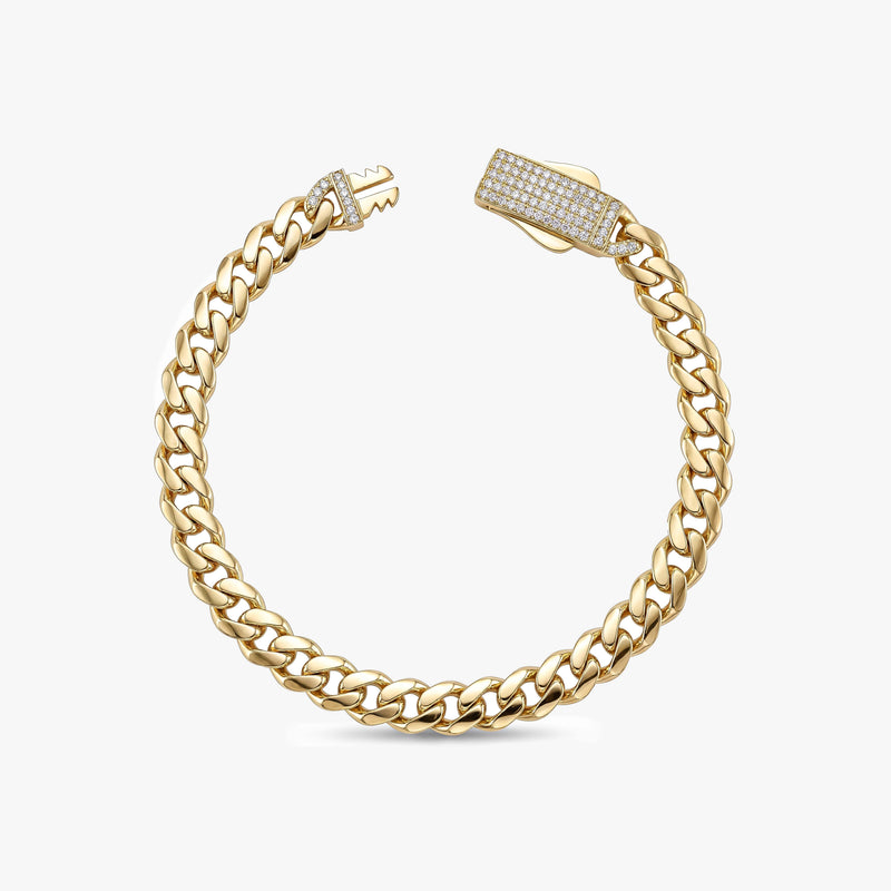 Solid Gold Miami Cuban Bracelet with Diamond Clasp – 7mm