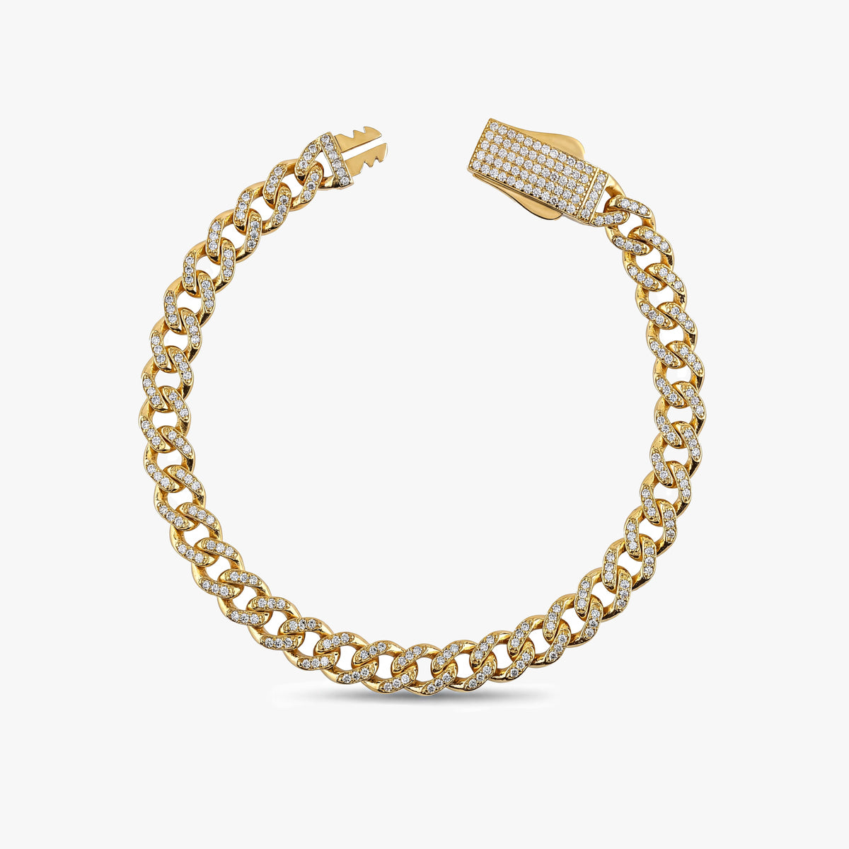 Solid Gold Pavé Miami Cuban Bracelet with Diamond Clasp – 7mm