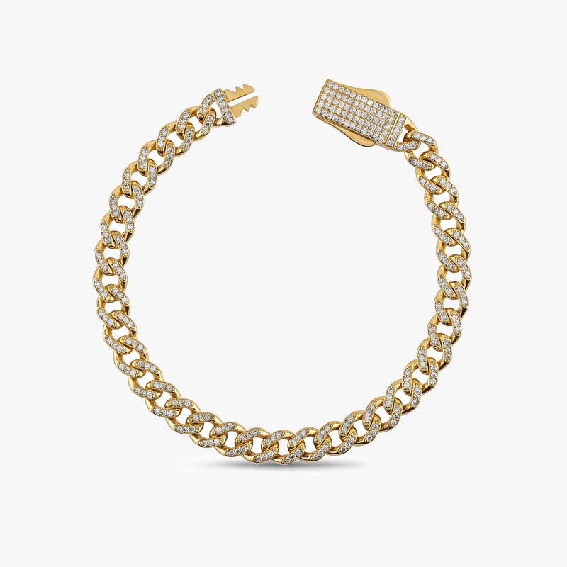 Solid Gold Pavé Miami Cuban Bracelet with Diamond Clasp – 7mm
