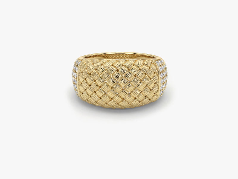 Gold Woven Dome Ring with Lab Grown Diamonds