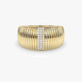 Gold Ribbed Ring with Pavé Lab Grown Diamonds