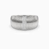 Gold Ribbed Ring with Pavé Lab Grown Diamonds