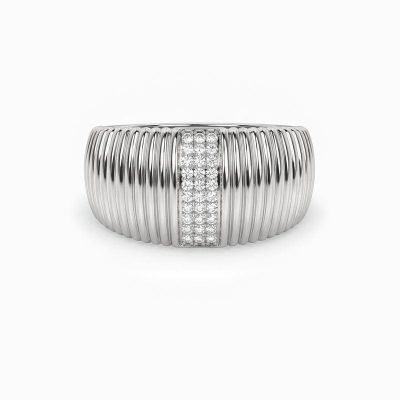 Gold Ribbed Ring with Pavé Lab Grown Diamonds
