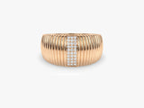 Gold Ribbed Ring with Pavé Lab Grown Diamonds