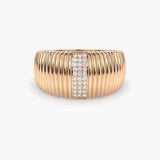 Gold Ribbed Ring with Pavé Lab Grown Diamonds
