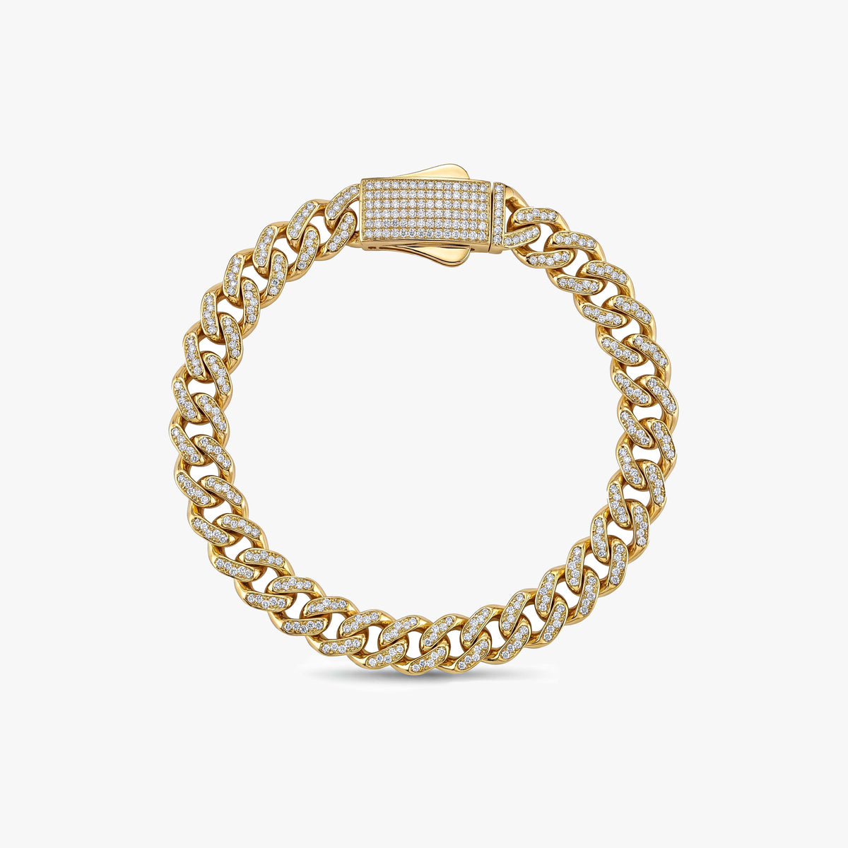 Solid Gold Pavé Miami Cuban Bracelet with Diamond Clasp – 9mm