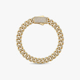 Solid Gold Pavé Miami Cuban Bracelet with Diamond Clasp – 9mm
