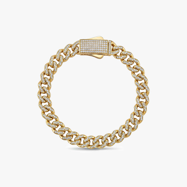 Solid Gold Pavé Miami Cuban Bracelet with Diamond Clasp – 9mm