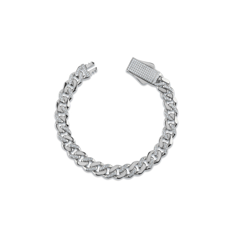 Solid Gold Half Pavé Miami Cuban Bracelet with Diamond Clasp – 9mm
