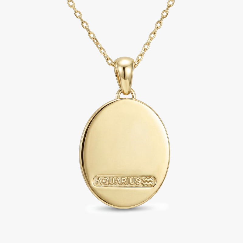 Aquarius Zodiac Diamond Solid Gold Necklace