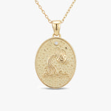 Aquarius Zodiac Diamond Solid Gold Necklace