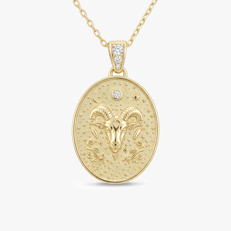 Aries Zodiac Diamond Gold Necklace