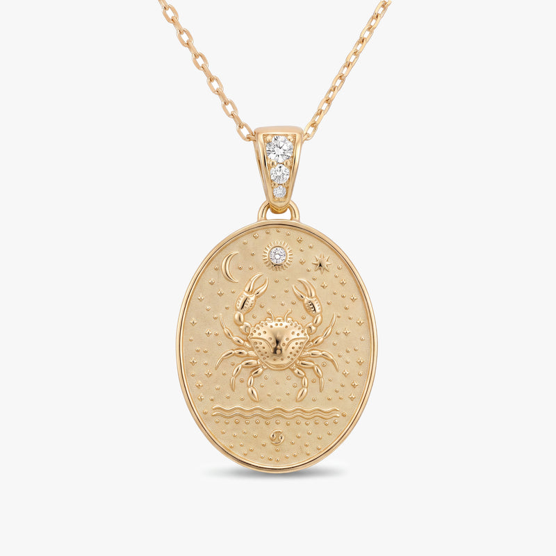 Cancer Zodiac Diamond Gold Necklace