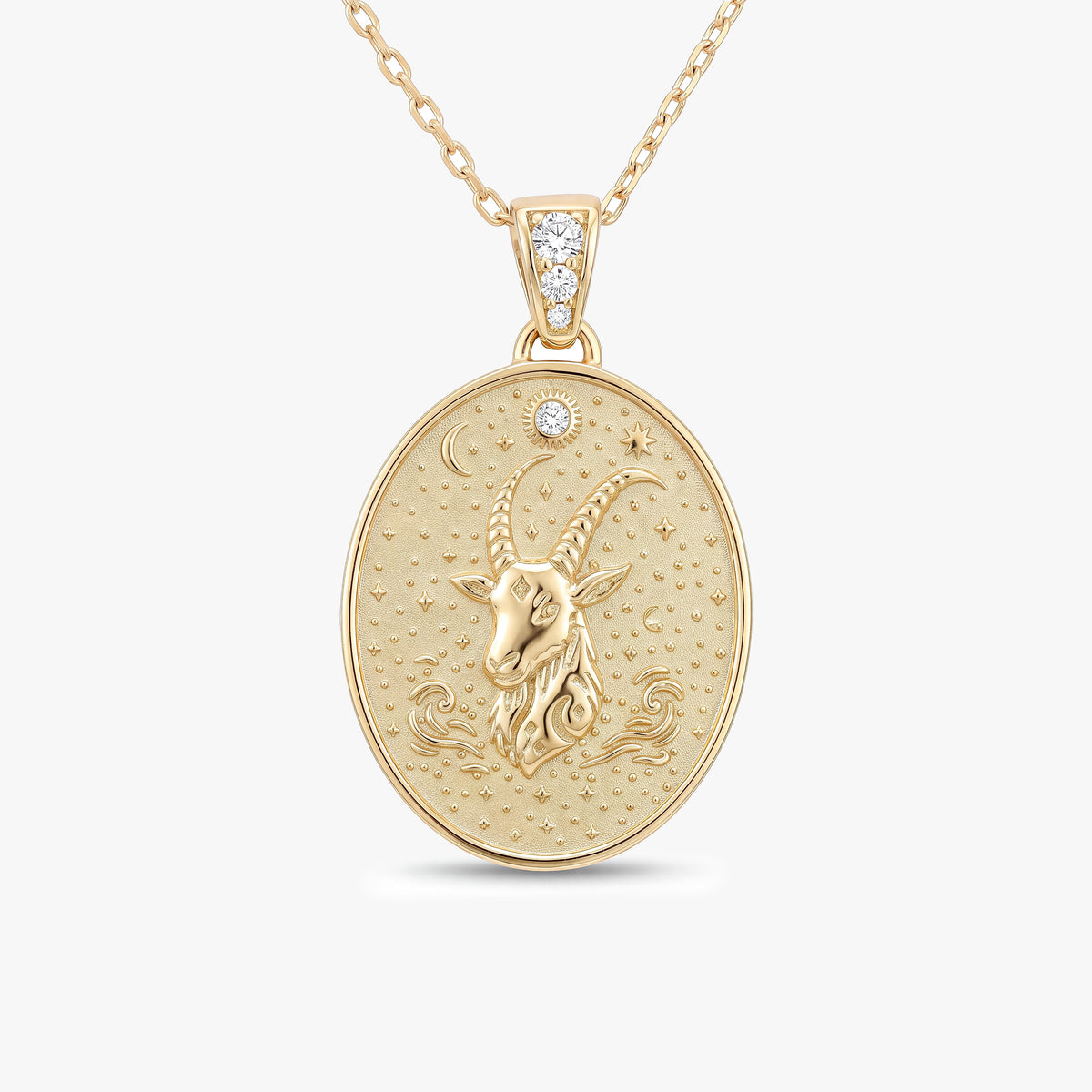Capricorn Zodiac Diamond Solid Gold Necklace