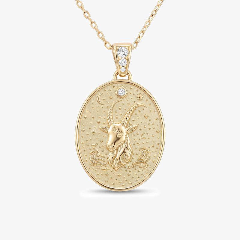 Capricorn Zodiac Diamond Solid Gold Necklace