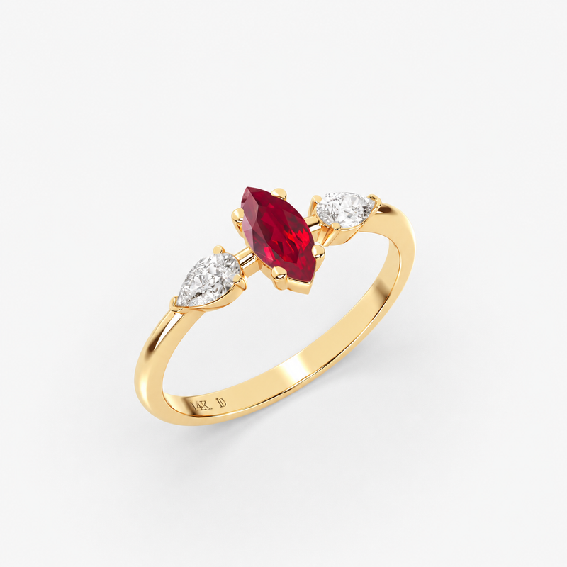Marquise Ruby Ring in Gold with Diamonds