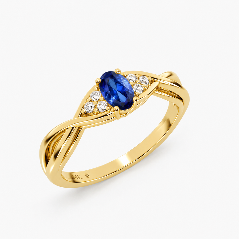Oval Sapphire Ring with Diamonds in Gold