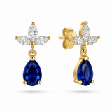 Pear Drop Earrings with White Sapphire Leaf Studs