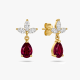 Pear Drop Earrings with White Sapphire Leaf Studs