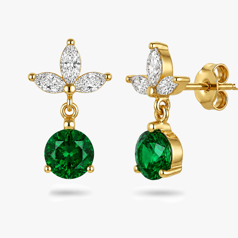 Round Drop Earrings with Marquise White Sapphire Accents