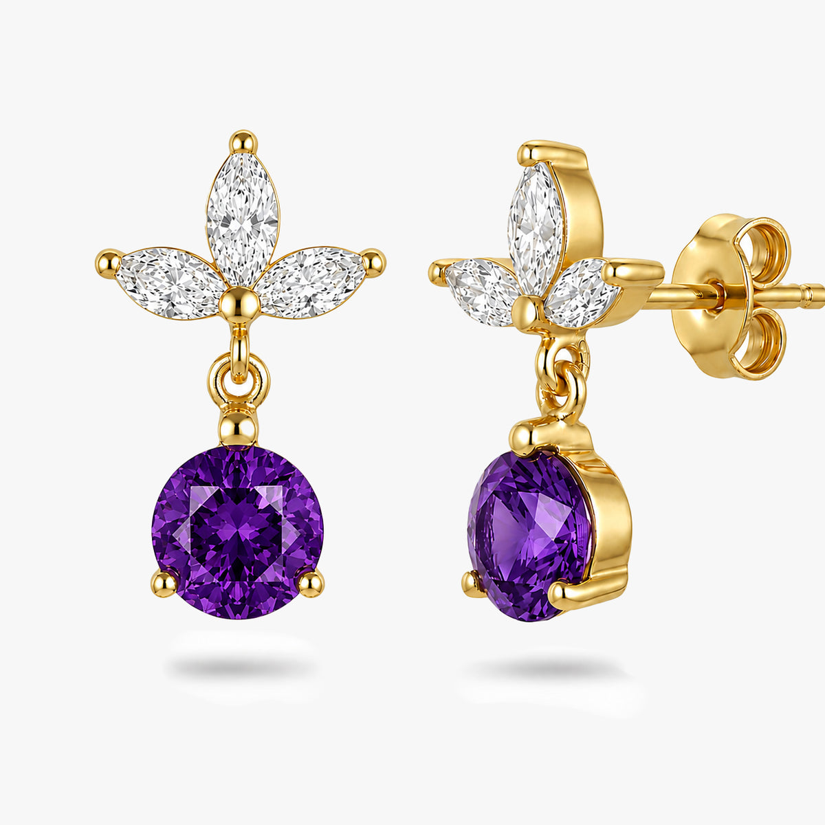 Round Drop Earrings with Marquise White Sapphire Accents