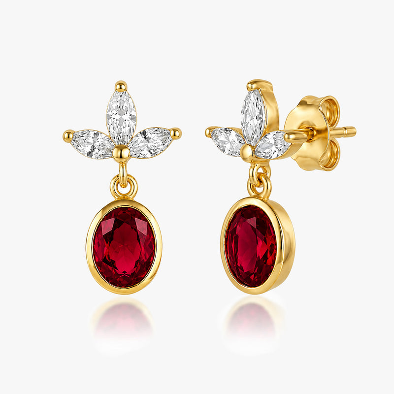 Oval Gemstone Earrings with Marquise cut Accents