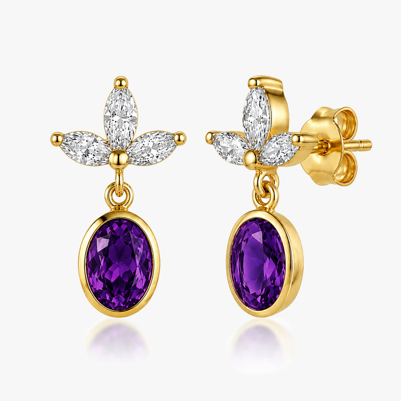 Oval Gemstone Earrings with Marquise cut Accents