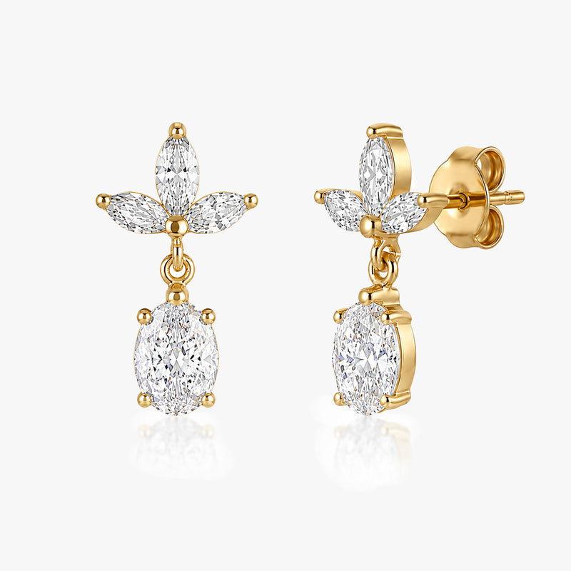 Oval Earrings with Marquise Accent Studs
