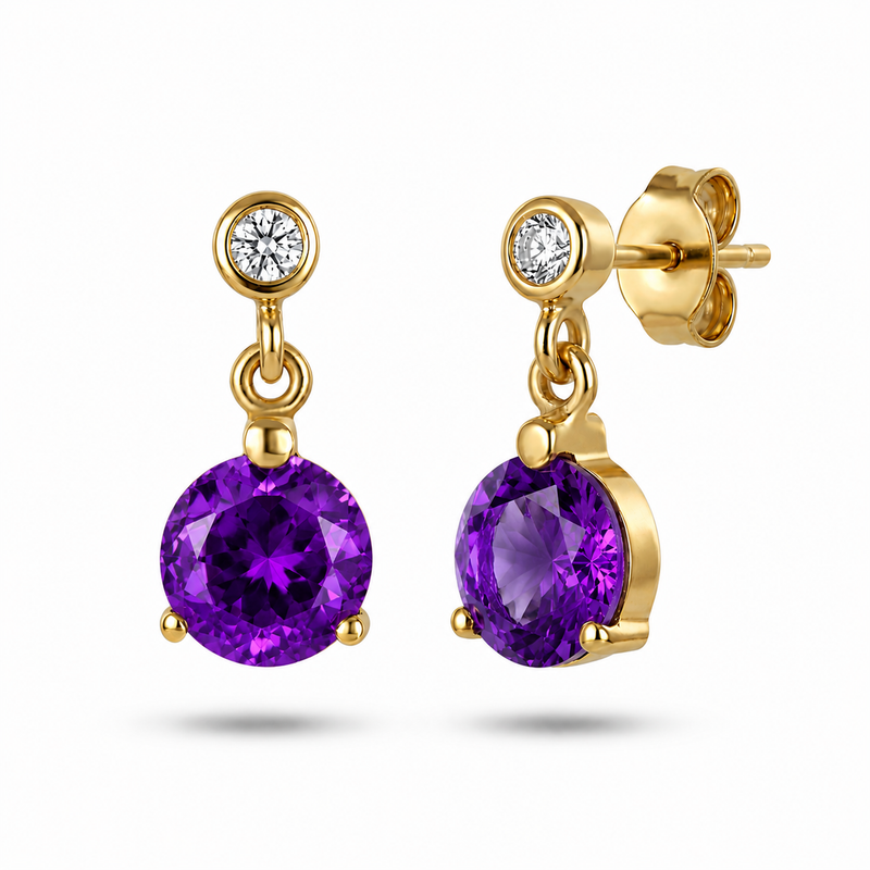Round Gemstone Earrings in Gold