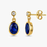 Gemstone Oval Drop Earrings with White Sapphire in Gold