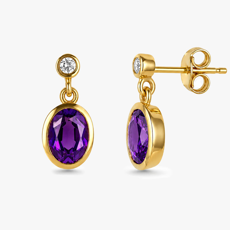 Gemstone Oval Drop Earrings with White Sapphire in Gold