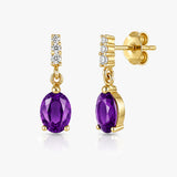 Oval Drop Earrings with White Sapphire Accents
