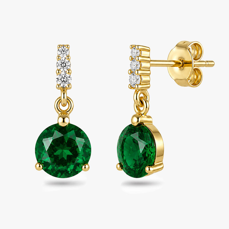 Round Drop Earrings with White Sapphire Accents in Gold