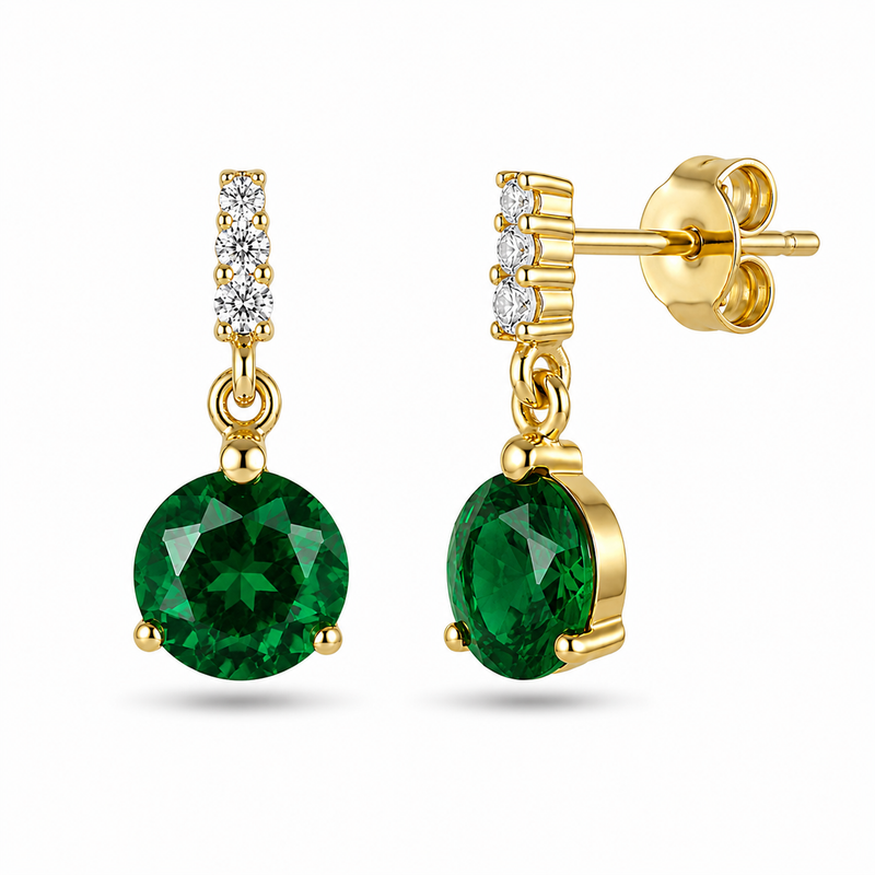 Round Drop Earrings with White Sapphire Accents in Gold