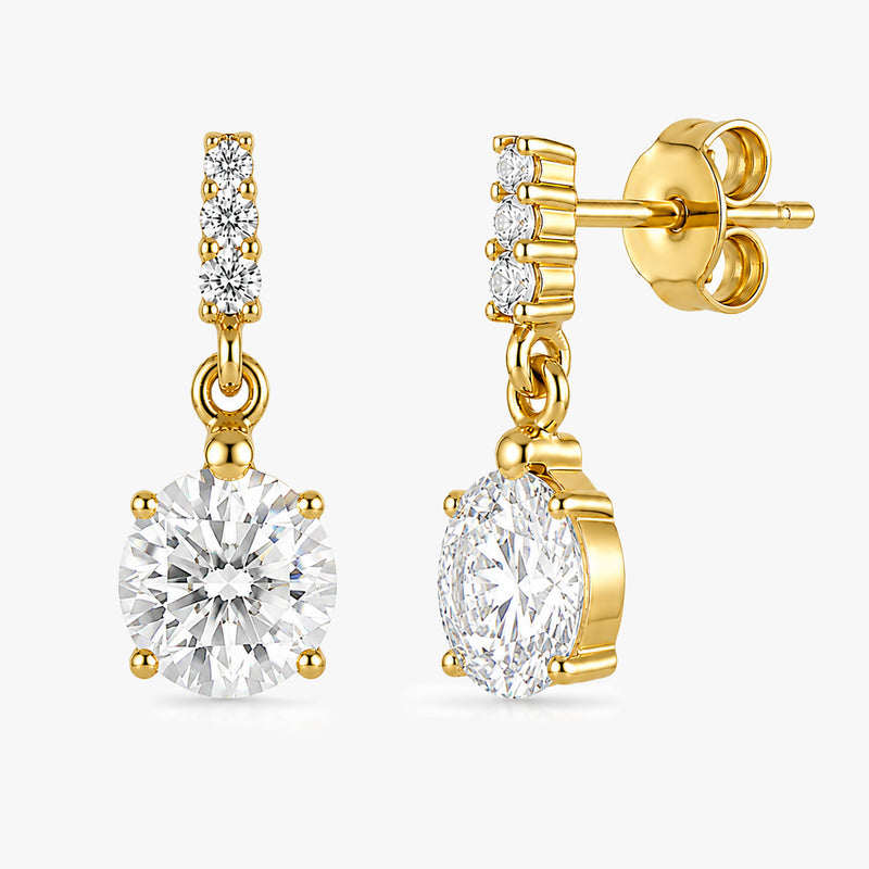 Round Drop Earrings with White Sapphire Accents in Gold