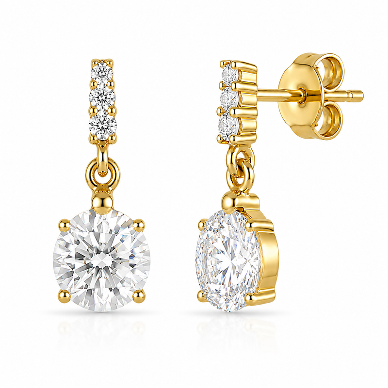 Round Drop Earrings with White Sapphire Accents in Gold