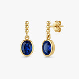 Oval Drop Earrings with Beaded Accent in Gold