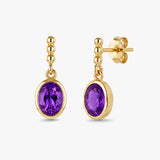 Oval Drop Earrings with Beaded Accent in Gold