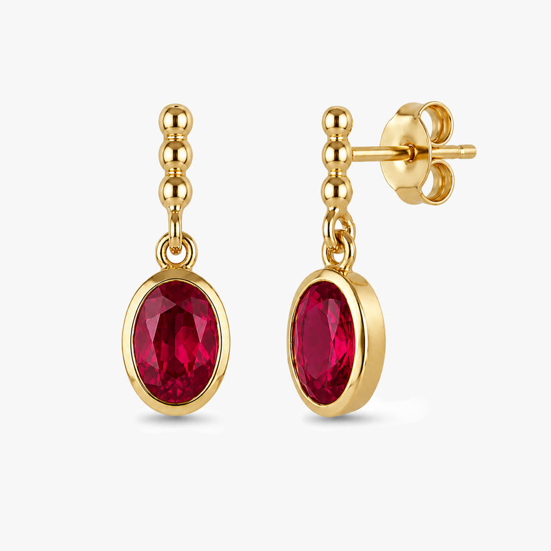 Oval Drop Earrings with Beaded Accent in Gold